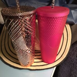 Starbucks 2021 Textured Tumblers in Rose Gold and Hot Pink.